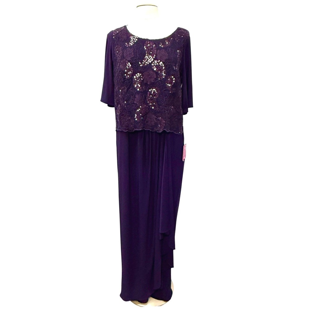 Brianna Milay Eggplant Purple Sequin Maxi Evening Gown Dress Mother Event Formal